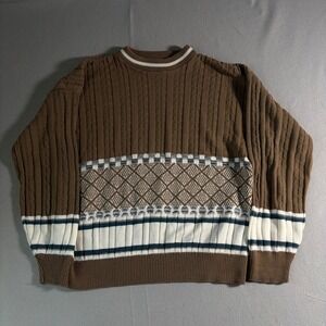 Towncraft Vintage 90s Brown Geometric Textured Knit Sweater Mens Large L
